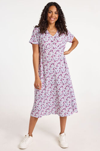 Ditsy Print Plisse Tea Dress