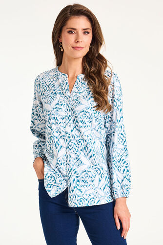 Long Sleeve Abstract Print Button Through Jersey Shirt