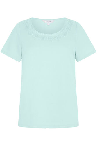 Lace Neckline Rib Back T-Shirt