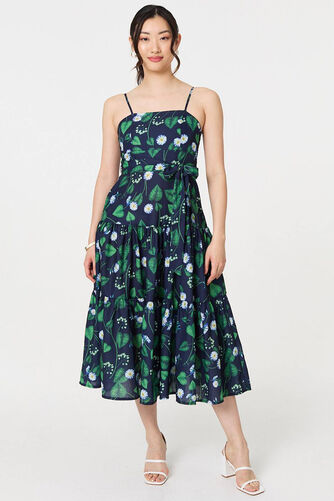 Izabel London – Floral Sleeveless Tie Waist Midi Dress
