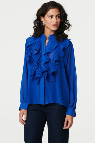Izabel London – Ruffled Long Sleeve Semi Sheer Blouse