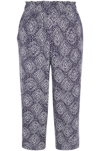 Tile Print Paperbag Linen Cropped Trousers