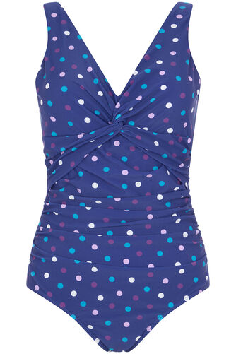 Spot Print Knot Front Swimsuit