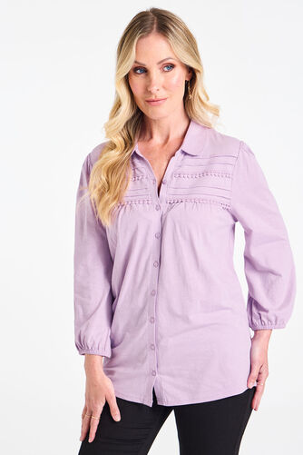 3/4 Sleeve Button Through Shirt with Lace Detail