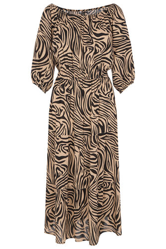 Animal Print Crinkle Bardot Dress