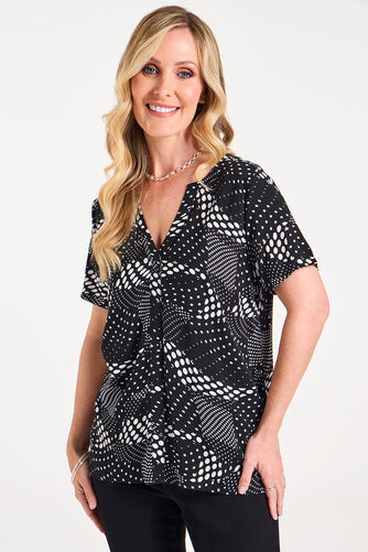 Short Sleeve Spot Print Notch Neck Top