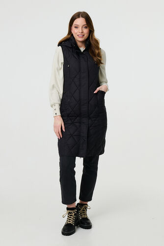 Izabel London – Hooded Sleeveless Longline Puffer Gilet