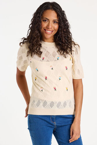Diamond Pointelle Embroidered Jumper