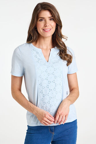 Notch Neck Broderie Panel T-Shirt
