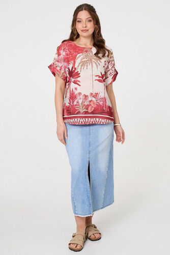 Izabel London – Tropical Print 1/2 Sleeve Relaxed Top