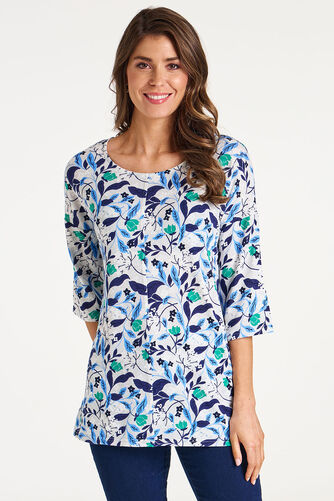 3/4 Sleeve Floral Print Tunic