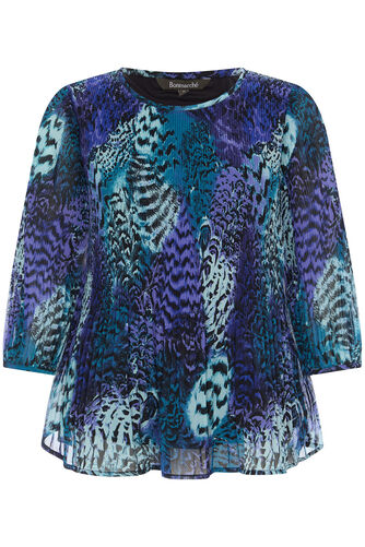3/4 Sleeve Feather Plisse Blouse