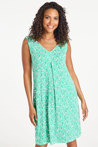 Dotty Leaf Print Inverted Pleat Jersey Sundress