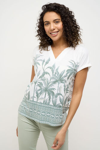 Border Palm Print Notch Neck T-Shirt