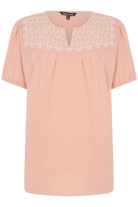 Short Sleeve Embroidered Double Cloth Blouse