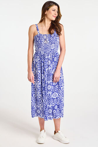 Tile Print Shirred Bodice Sundress