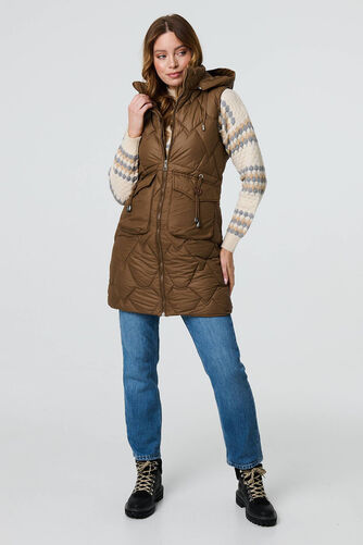 Izabel London – Padded Sleeveless Hooded Longline Gilet