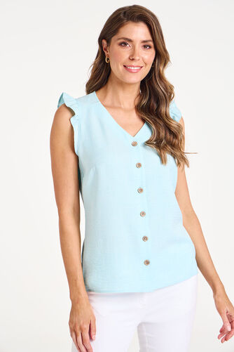 Plain Frill Sleeve Button Through Blouse