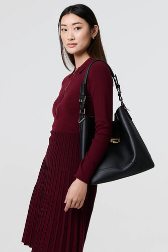 Izabel London – Zip Collar Pleated Knit Midi Dress