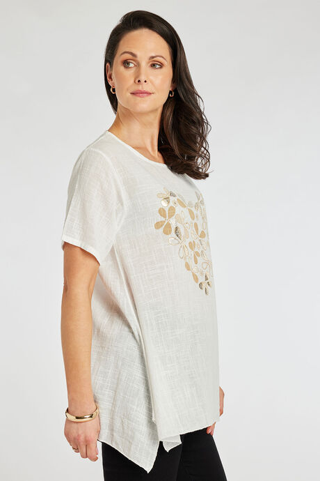 Short Sleeve Butterfly Heart Linen Look Tunic