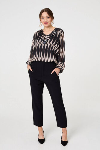 Izabel London – Printed Semi Sheer Ruffled V-Neck Blouse