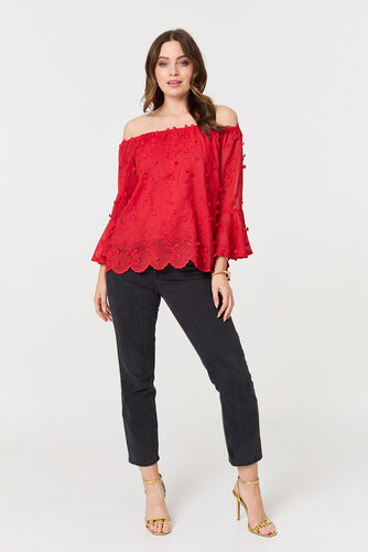 Izabel London – Textured Semi Sheer Bardot Blouse