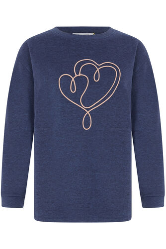 Embroidered Heart Denim Sweatshirt