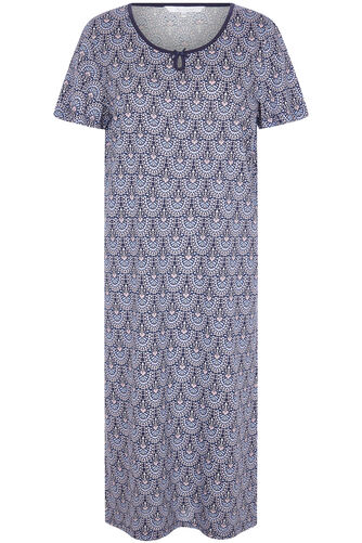 100% Cotton Tile Print Nightdress with Keyhole Detail