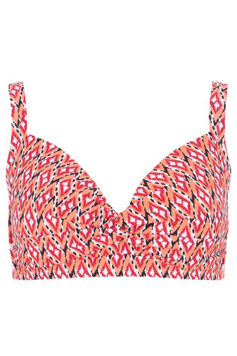Orange Tile Print Bikini Top with Twist Front Detail