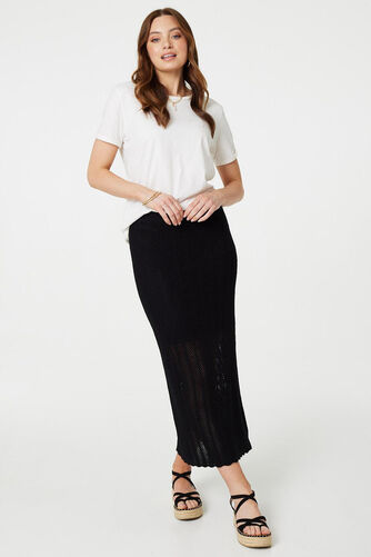 Izabel London – High Waist Crochet Knit Midi Skirt