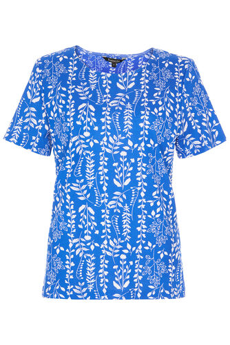 Short Sleeve Linear Leaf Print Scoop Neck T-Shirt