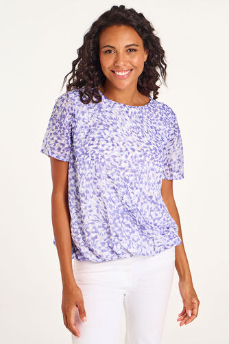 Animal Print Pintuck Bubble Hem Blouse