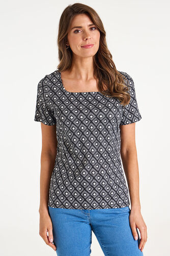 Square Neck Tribal Print T-Shirt
