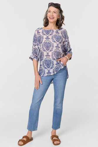 Baroque Print 3/4 Sleeve Relaxed Blouse