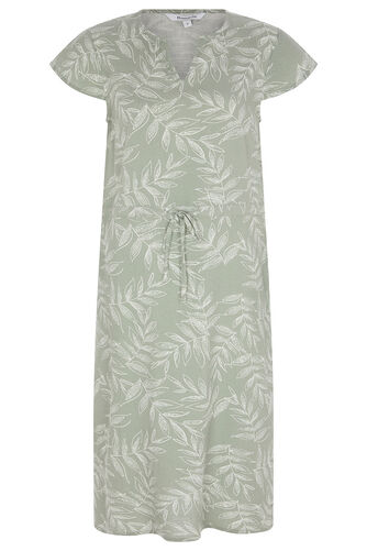 Fern Print Tie Waist Linen Dress