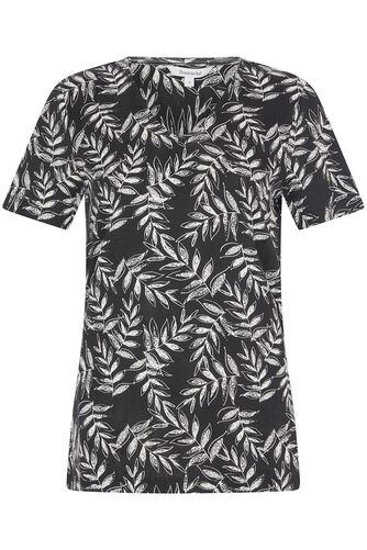 V-Neck Leaf Print T-Shirt