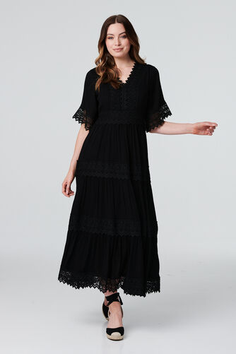 Izabel London – Short Sleeve Crochet Maxi Dress