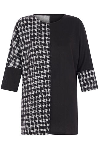 3/4 Sleeve Dogtooth Colour Block Tunic