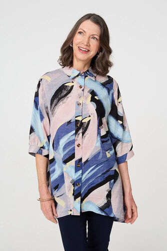 Izabel London – Brushstroke Print Collared Relaxed Shirt