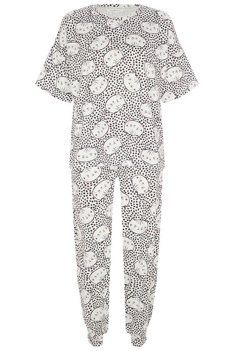 Cat and Spot Print Pyjama Set
