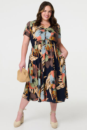 Izabel London - Floral Print Short Sleeve Midi Dress