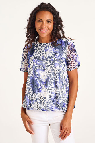 Animal Print Pintuck Bubble Hem Blouse
