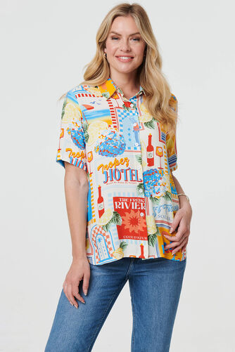 Izabel London – Printed Short Sleeve Curve Hem Shirt
