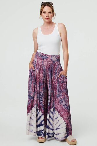 Izabel London – Tie Dye High Waist Shirred Wide Trousers