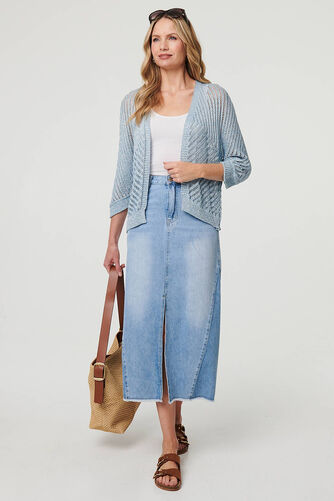 Izabel London – Sheer Mesh Texture 3/4 Sleeve Cardigan