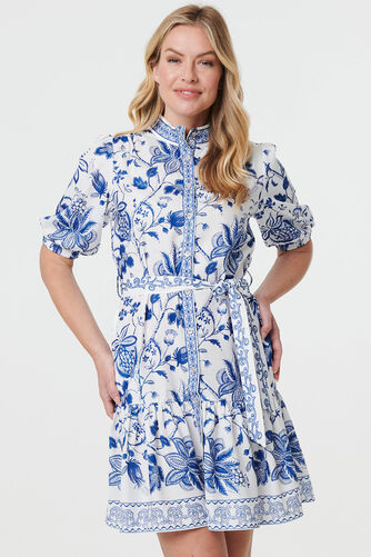 Izabel London – Printed Tie Waist 1/2 Sleeve Short Dress