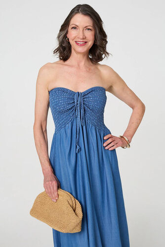 Izabel London – Strapless Shirred Frill Hem Maxi Dress