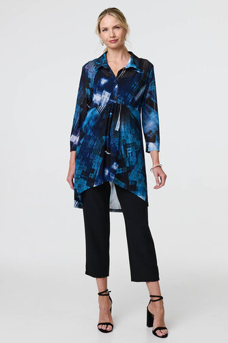 Izabel London – Abstract Sheer Curve Hem Longline Shirt