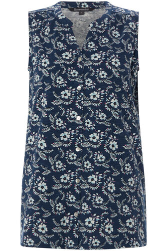 Sleeveless Floral Print Button Through Shirt