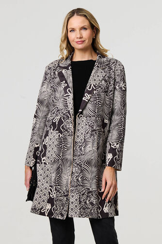 Izabel London – Patchwork Print Longline Blazer Jacket